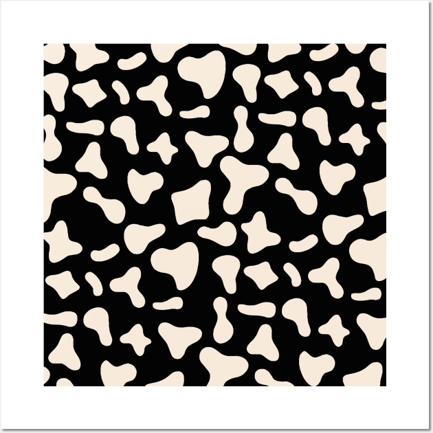 Milk Dairy Cow Print Pattern on Black Background Wall Art by Cow Print Stuff